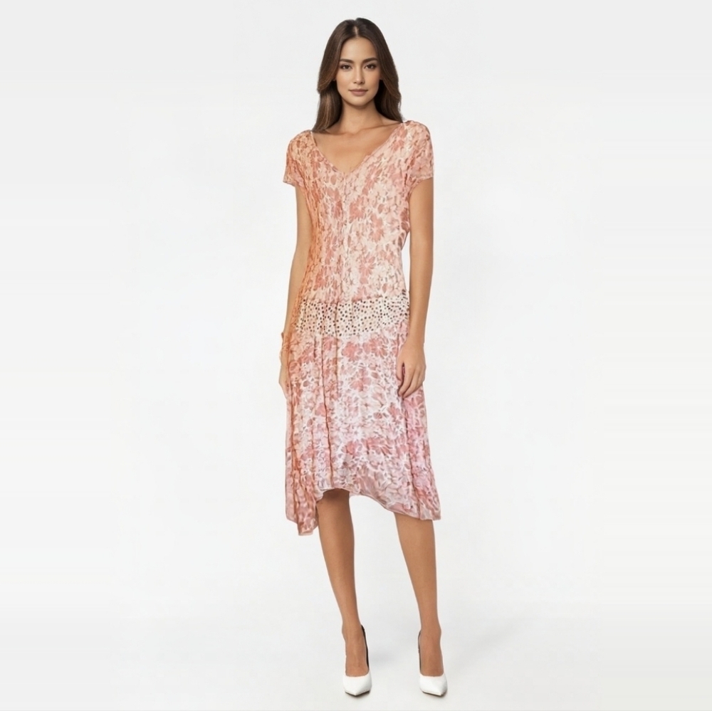 Vintage Jonathan Martin Floral Drop Waist‎ Silk Dress